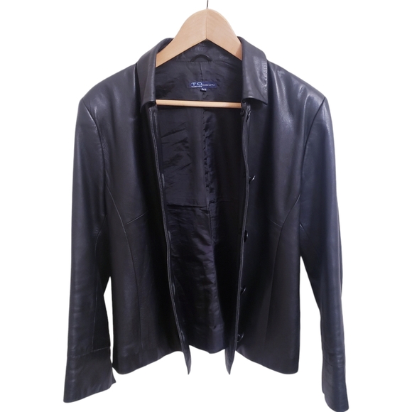 Black Leather Button Up Jacket, Size 44 - Picture 14 of 16